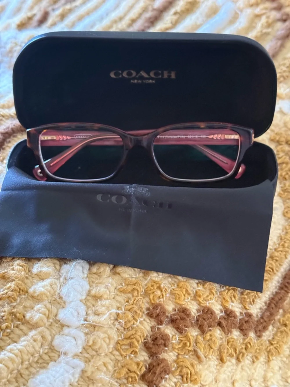 Coach Brooklyn Rectangle Shaped Glasses in Pink/Tortoise - Picture 1 of 10